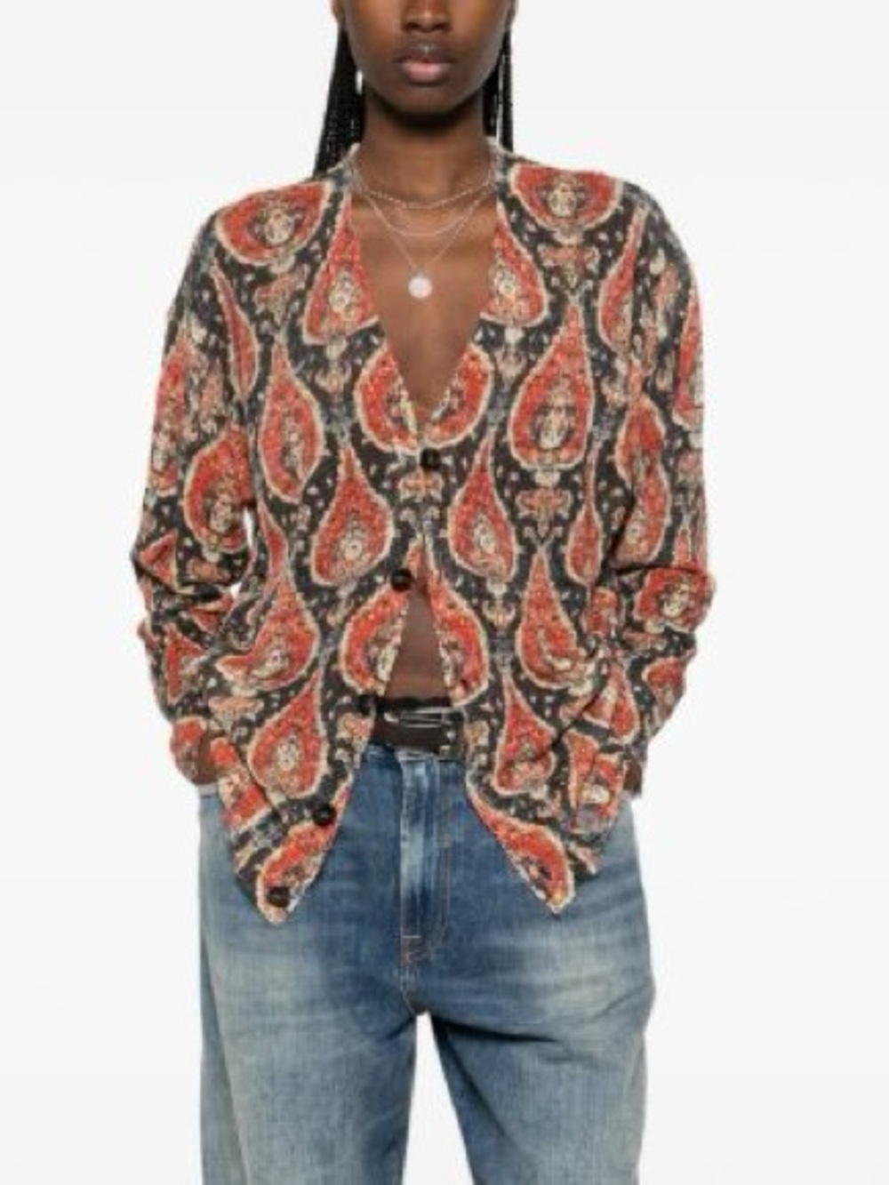 R13 paisley distressed cardigan printed boyfriend cardigan